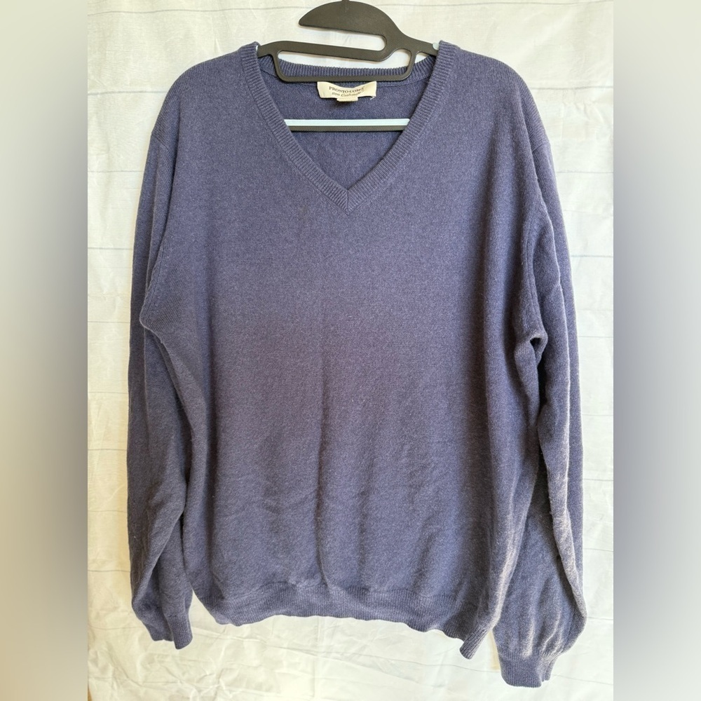 Pronto-Uomo 100% Cashmere blue V-Neck Sweater Large